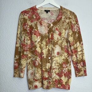 Talbots Floral Beaded Cardigan Lightweight Women's Size Small Button Down Modest